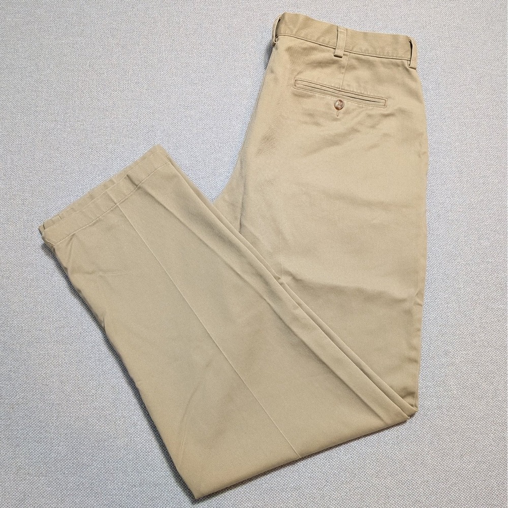 LL Bean Chino Pants Men's 36x32 Khaki 100% Cotton Classic Fit Flat Front Office